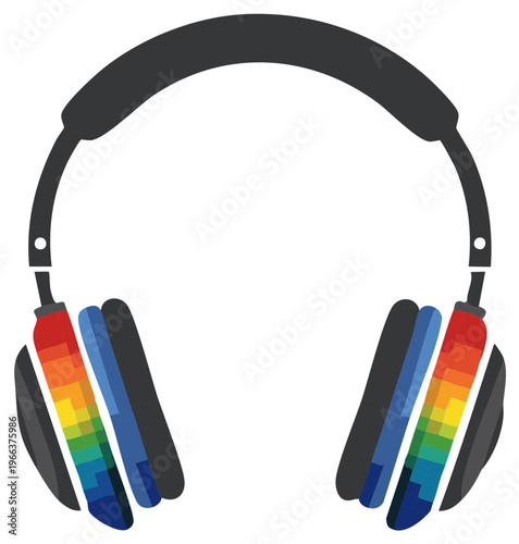 Modern Headphones with Rainbow Gradient Earcup Design