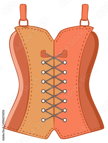 Stylish Orange and Peach Corset Illustration Featuring Intricate Lacing and Straps Design