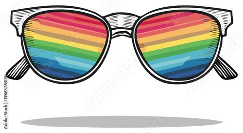 Vibrant retro style sunglasses with rainbow striped lenses illustration icon