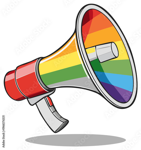 Rainbow colored bullhorn illustration for LGBTQ rights and pride month advocacy