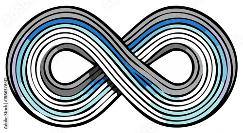 Stylized Infinity Symbol with Blue and Gray Stripes