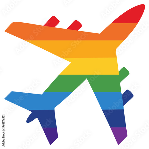 Colorful Airplane Symbol Depicting Pride Rainbow Design, Aviation Concept