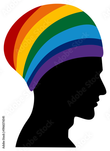 Silhouette of Person with Rainbow Hat Symbolizing Diversity and Inclusion