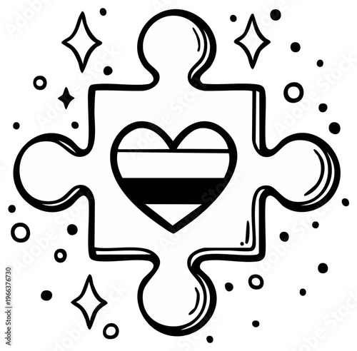 Aromantic Pride Heart in Puzzle Piece - Symbol of Love and Aro Awareness