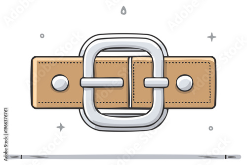 Illustrated brown leather belt with a silver metal buckle and rivets