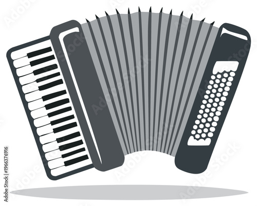 Cartoon style button accordion musical instrument design with bellows and keyboard