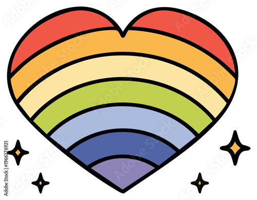 Rainbow heart illustration with sparkling stars representing inclusivity and love