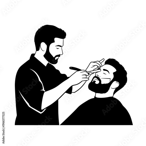 Silhouette of a Barber Using a Straight Razor for a Precise Beard Shave Male Grooming Concept