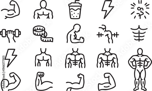 Fitness outline icons with training, athlete and performance concepts for digital use