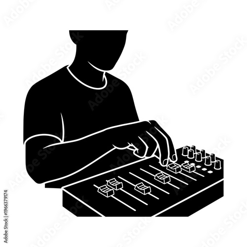 Silhouette of a Podcaster Adjusting a Soundboard Slider During an Interview Audio Media
