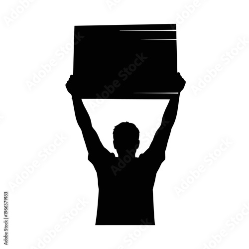 Silhouette of a Protestor Holding a Blank Customizable Cardboard Sign Social Activism Concept