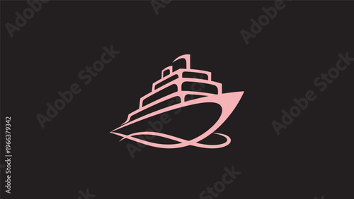 Pink cruise ship silhouette on black