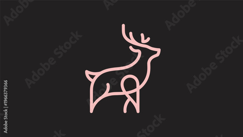 Pink deer line art illustration on black