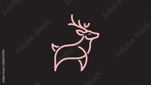 Pink deer line art illustration on black