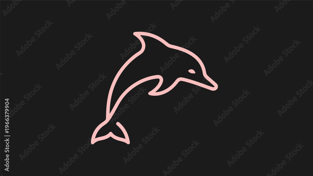 Fototapeta premium Pink dolphin outline on black background