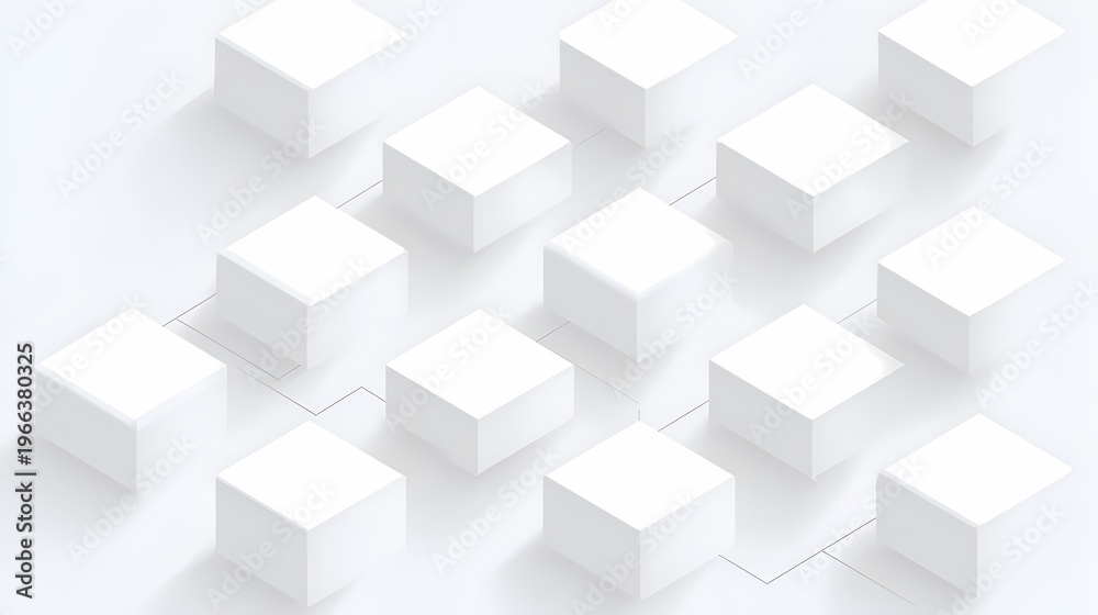 Obraz premium Abstract White 3D Isometric Cube Grid Pattern Background Representing Data Blocks Blockchain Technology and Logic Structure