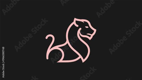 Pink lion outline logo on black background