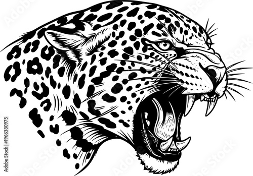 Roaring Jaguar Head Tattoo Style Silhouette Vector
