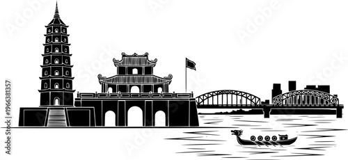 Vietnamese City of Hue Skyline Icon
