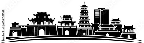 Vietnamese City of Hue Skyline Icon
