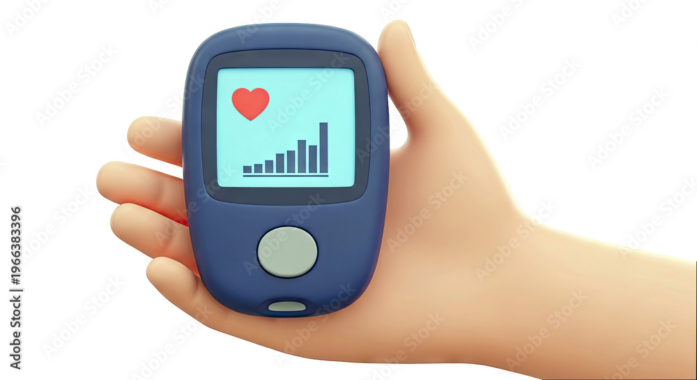 Fototapeta premium Hand Holding Glucose Meter with Heart and Graph Display