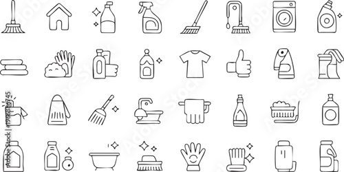 Domestic Cleaning and Home Care Icon Set for Hygiene and Maintenance