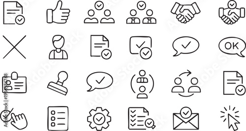 Business Approval Icons with Checkmarks Feedback and Agreement Symbols