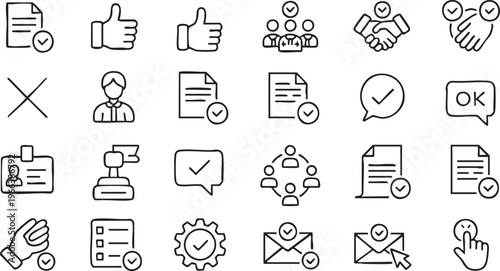 Agreement and Confirmation Line Icons for Contracts and Feedback Systems