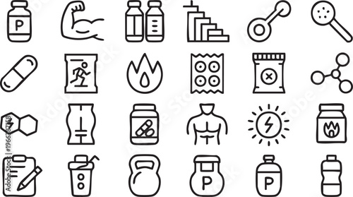 Sports Nutrition Icon Set for Fitness Training and Performance Enhancement