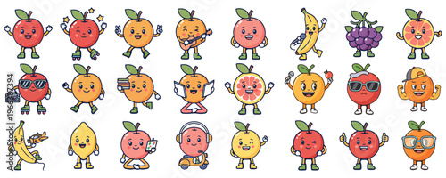 Cute Fruit Character Set