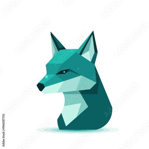 Stylized Geometric Fox Head Illustration with Teal and Blue Hues.