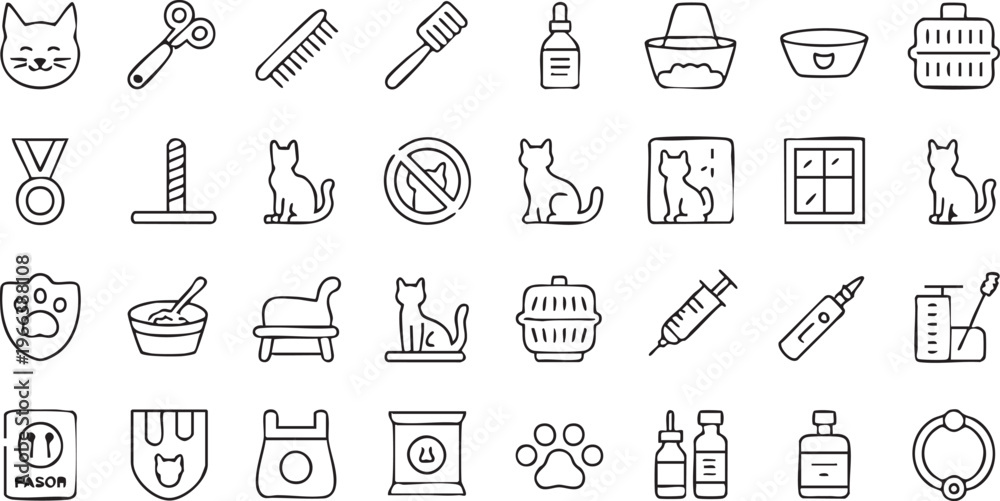Naklejka premium Animal Care Icon Collection with Grooming Feeding and Medical Elements