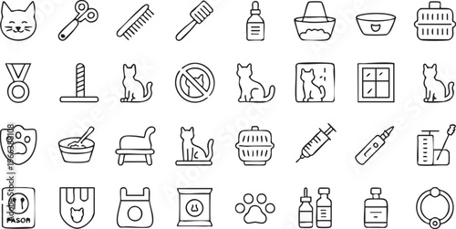 Animal Care Icon Collection with Grooming Feeding and Medical Elements