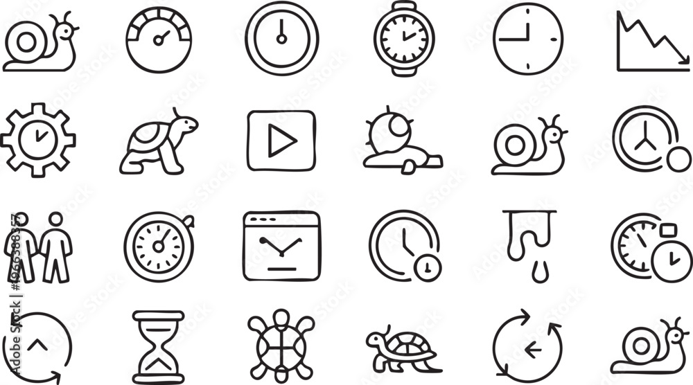 Fototapeta premium Time and Speed Icon Set Featuring Clock Stopwatch and Performance Symbols
