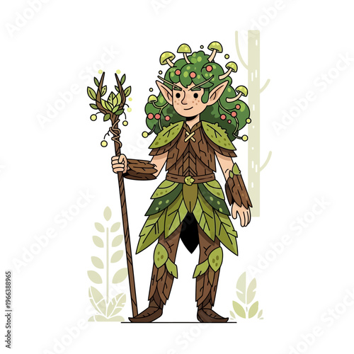Whimsical Forest Elf Warrior with Mushroom Hair and Nature Armor