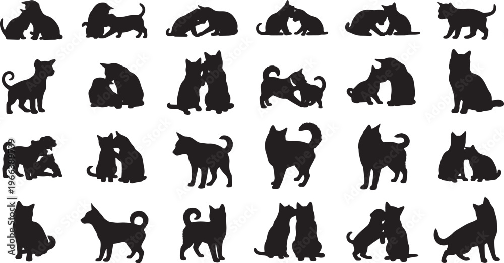 Obraz premium set of 20 diverse dog breeds silhouettes flat design vector illustration
