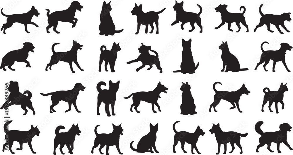 Fototapeta premium set of dog and cat poses in flat design vector illustration