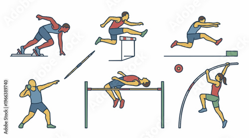 Athlete in various running poses.