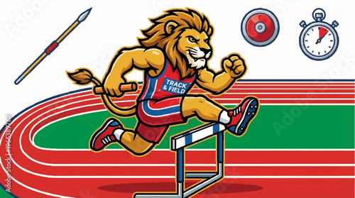 Lion Hurdling Track Athlete.
