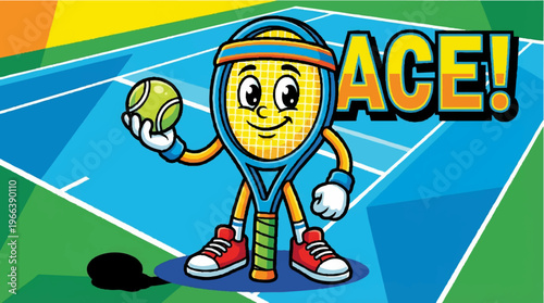 Tennis Cartoon Character Holding Ball.