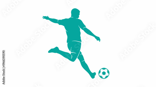 Silhouette of a soccer player kicking a football on a white background