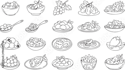 Green And Black Olives Icon Collection For Organic Food Design