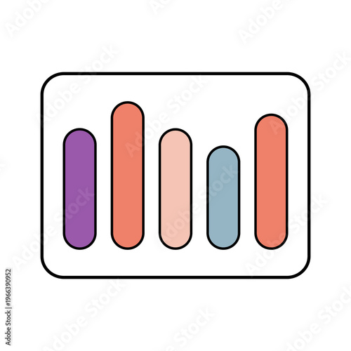 Minimal Data Visualization Interface Icon in Flat Design with Rounded Bar Graph Layout