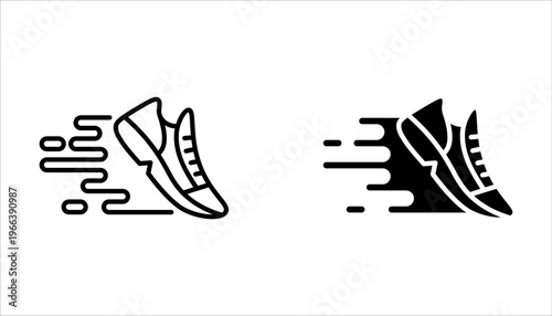 Running shoes icon set in line style. For your design on white background