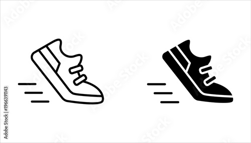 Running shoes icon set in line style. For your design on white background
