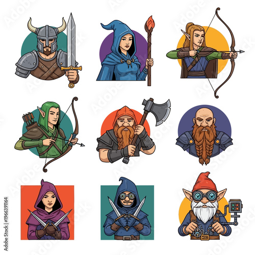 Fantasy Characters Set: Warrior, Mage, Archer, Dwarf, Gnome, Rogue