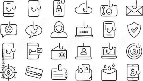 Cybersecurity And Privacy Icons With Malware Scam And Protection Symbols