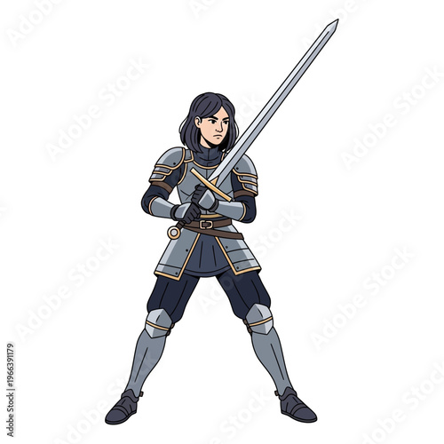 Female Knight Holding Sword, Warrior Woman in Armor, Fantasy Character