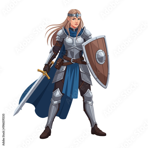 Female Knight Warrior with Sword and Shield, Fantasy Armor, Heroine