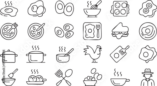 Breakfast Food Icons Set With Eggs Bacon And Cooking Symbols